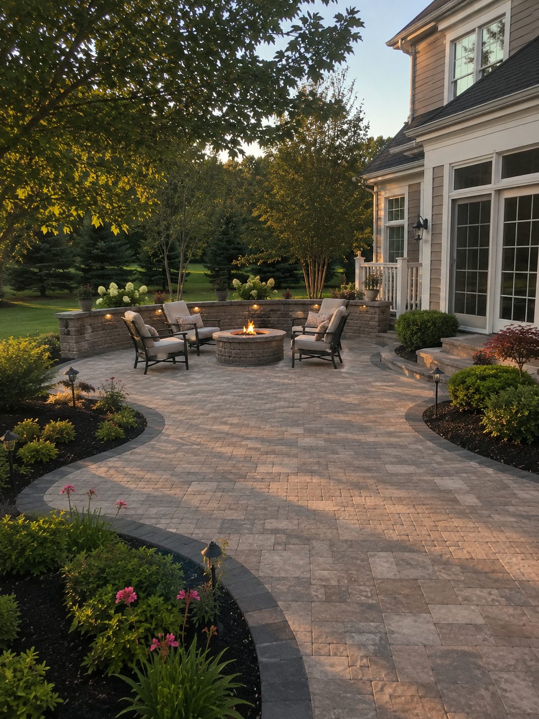 Finished paver patio with firepit — recent Sioux Masonry & Pavers project in Monmouth County, NJ